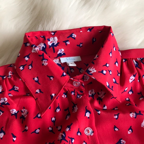 Red Silk Floral Shirt Dress - Picture 3 of 5